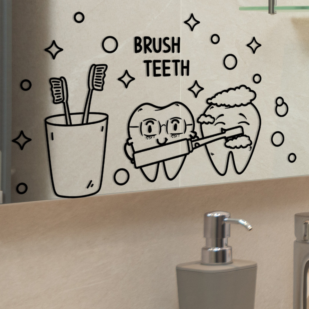 Wholesale Custom Cute Cartoon Dental Hospital Brush Teeth Bathroom Decorative Window Wall Sticker for Kids