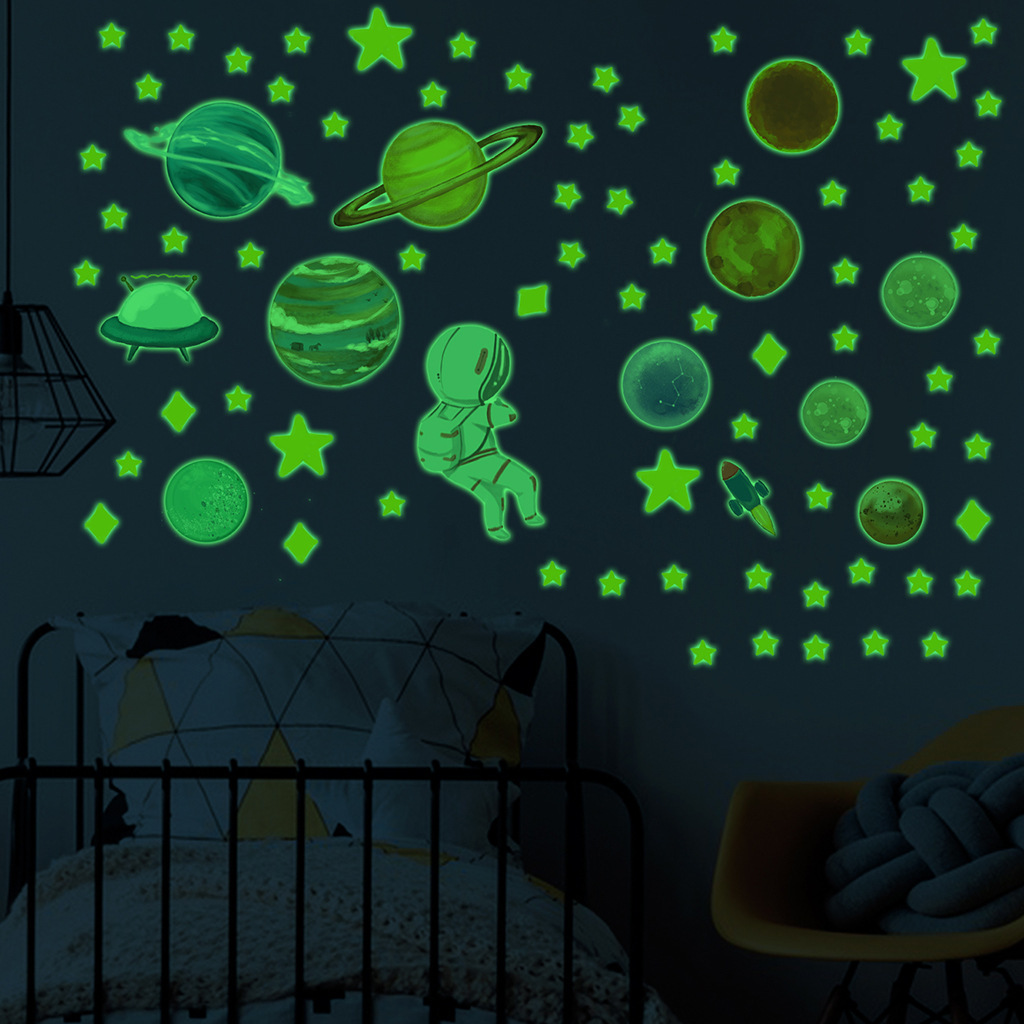 Hot PVC Removable Planet Space Astronaut Luminous Glow in the Dark Kids Decor Wall Sticker for Bedroom