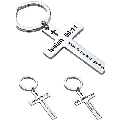 Wholesale Custom Gift Keychain Religious Jesus Christian Cross Bible Verse Stainless Steel Metal Keychain