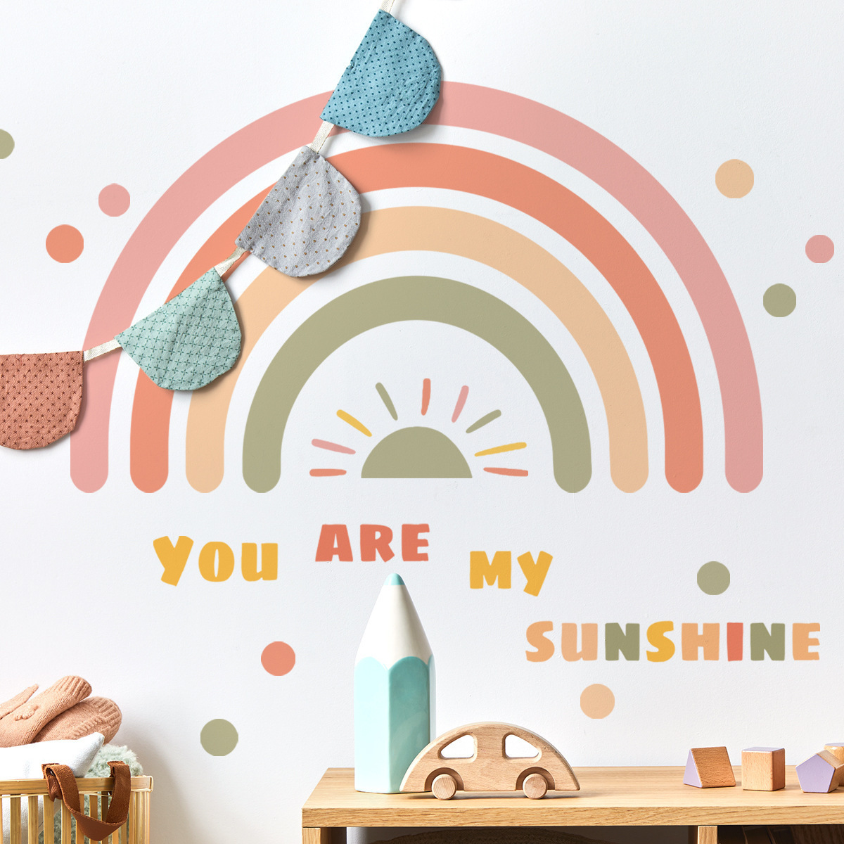 Wholesale Custom Wall Stickers PVC Cartoon Rainbow Decorative Kids Nursery Wall Stickers for Bedroom