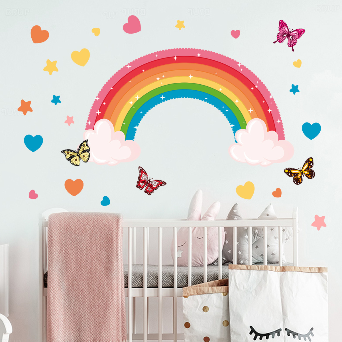 Wholesale Custom Wall Stickers PVC Cartoon Rainbow Decorative Kids Nursery Wall Stickers for Bedroom