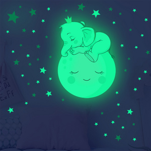 Wholesale Cartoon Moon Elephant Sweet Dreams Luminous Glow in the Dark Removable Home Decor Baby Room Wall Sticker