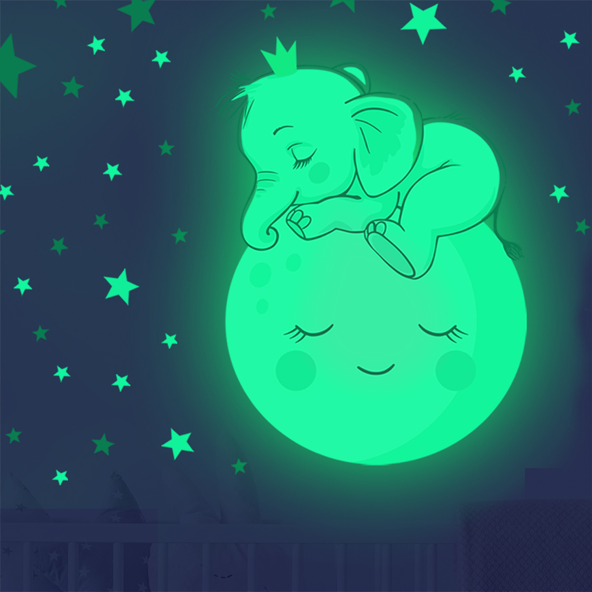 Wholesale Cartoon Moon Elephant Sweet Dreams Luminous Glow in the Dark Removable Home Decor Baby Room Wall Sticker