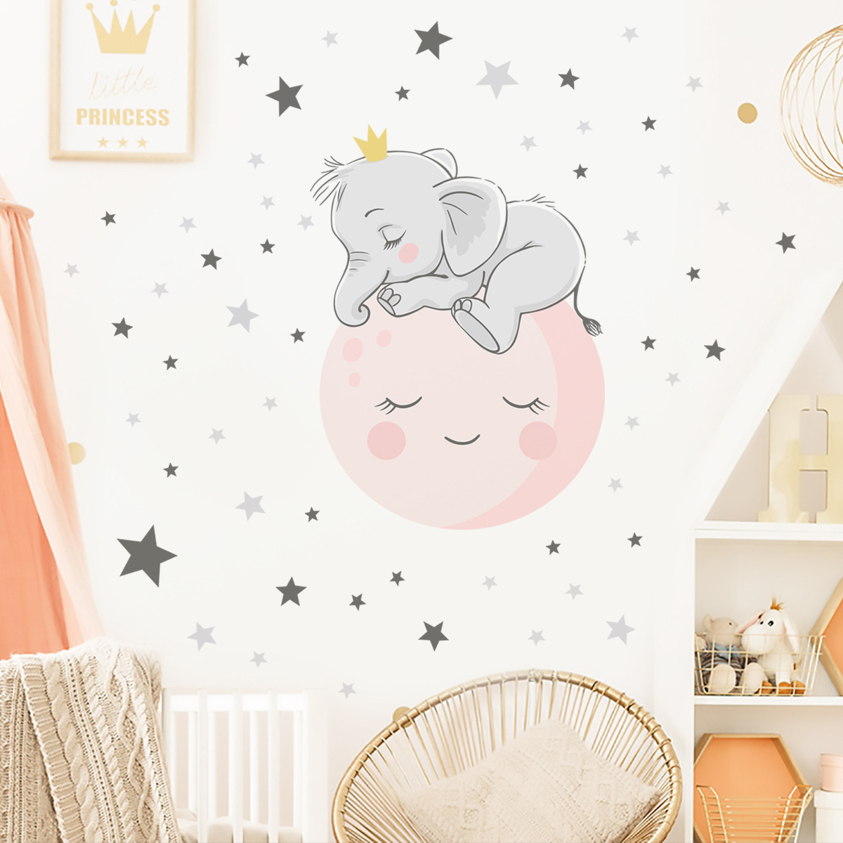 Wholesale Cartoon Moon Elephant Sweet Dreams Luminous Glow in the Dark Removable Home Decor Baby Room Wall Sticker