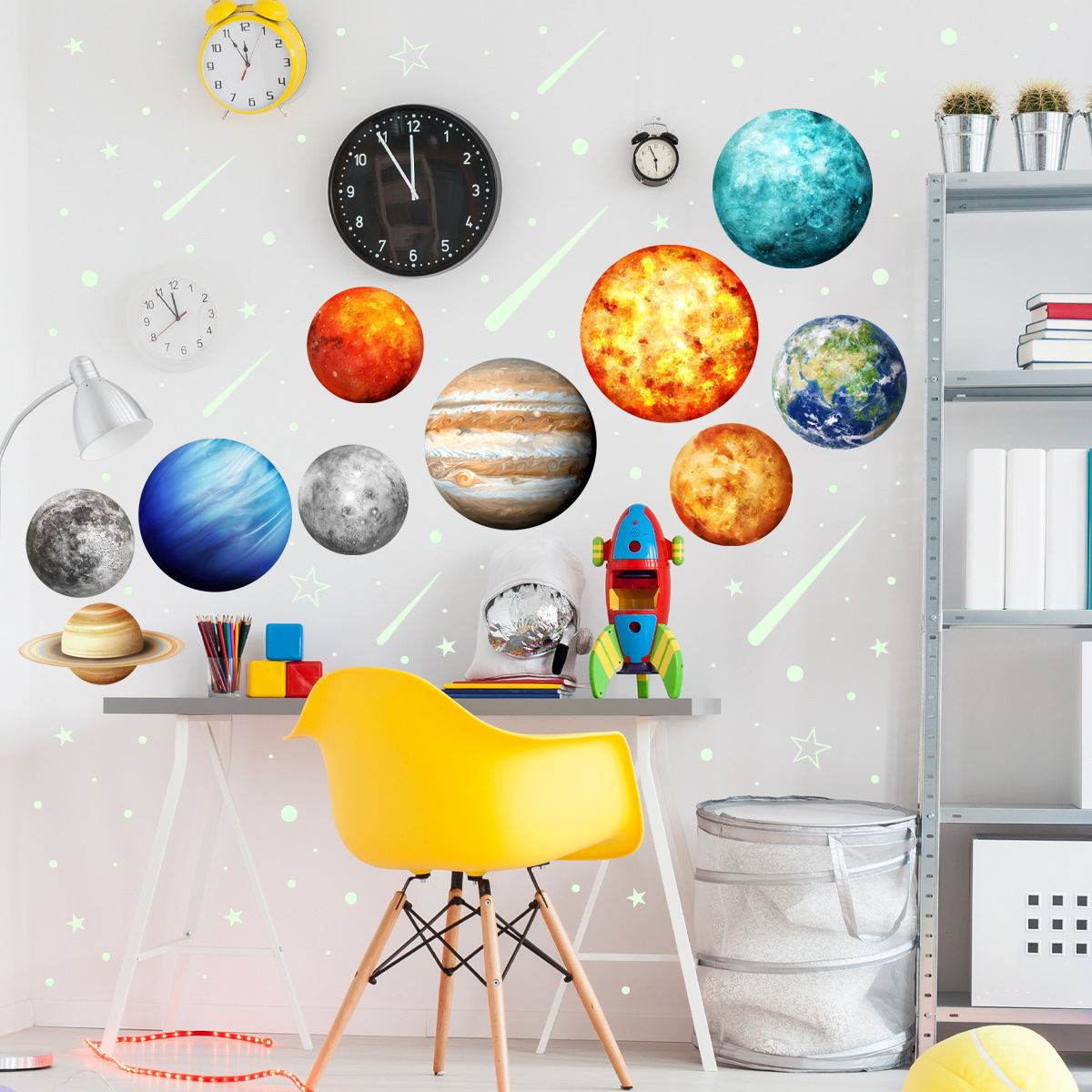 Wholesale PVC Custom Eight Planets Sun Moon Stars Luminous Glow in the Dark Decorative Wall Stickers for Kids Bedroom