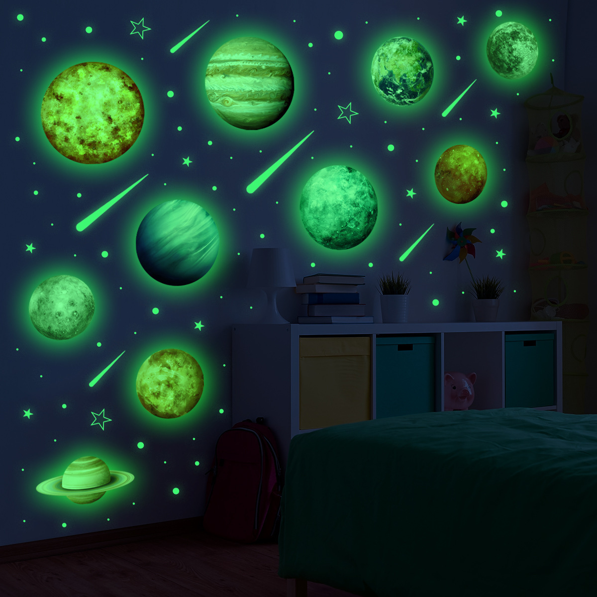 Wholesale PVC Custom Eight Planets Sun Moon Stars Luminous Glow in the Dark Decorative Wall Stickers for Kids Bedroom