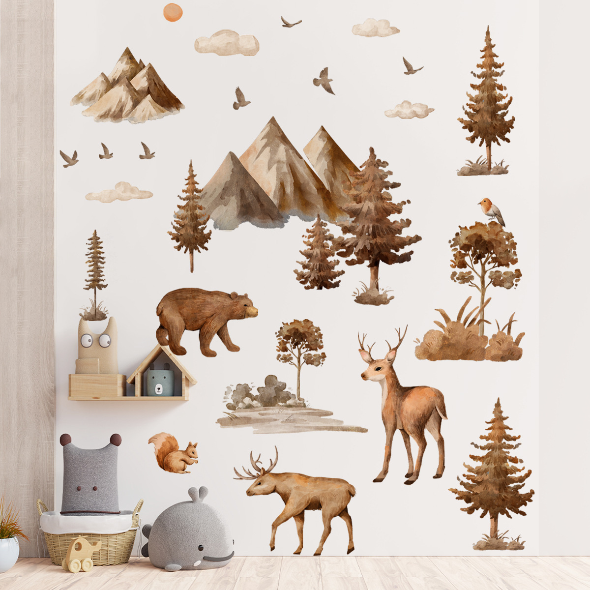 Wholesale Custom Wall Stickers PVC Realistic Mountain Forest Bear Sika Deer Wolf Home Decoration Wall Stickers for Bedroom