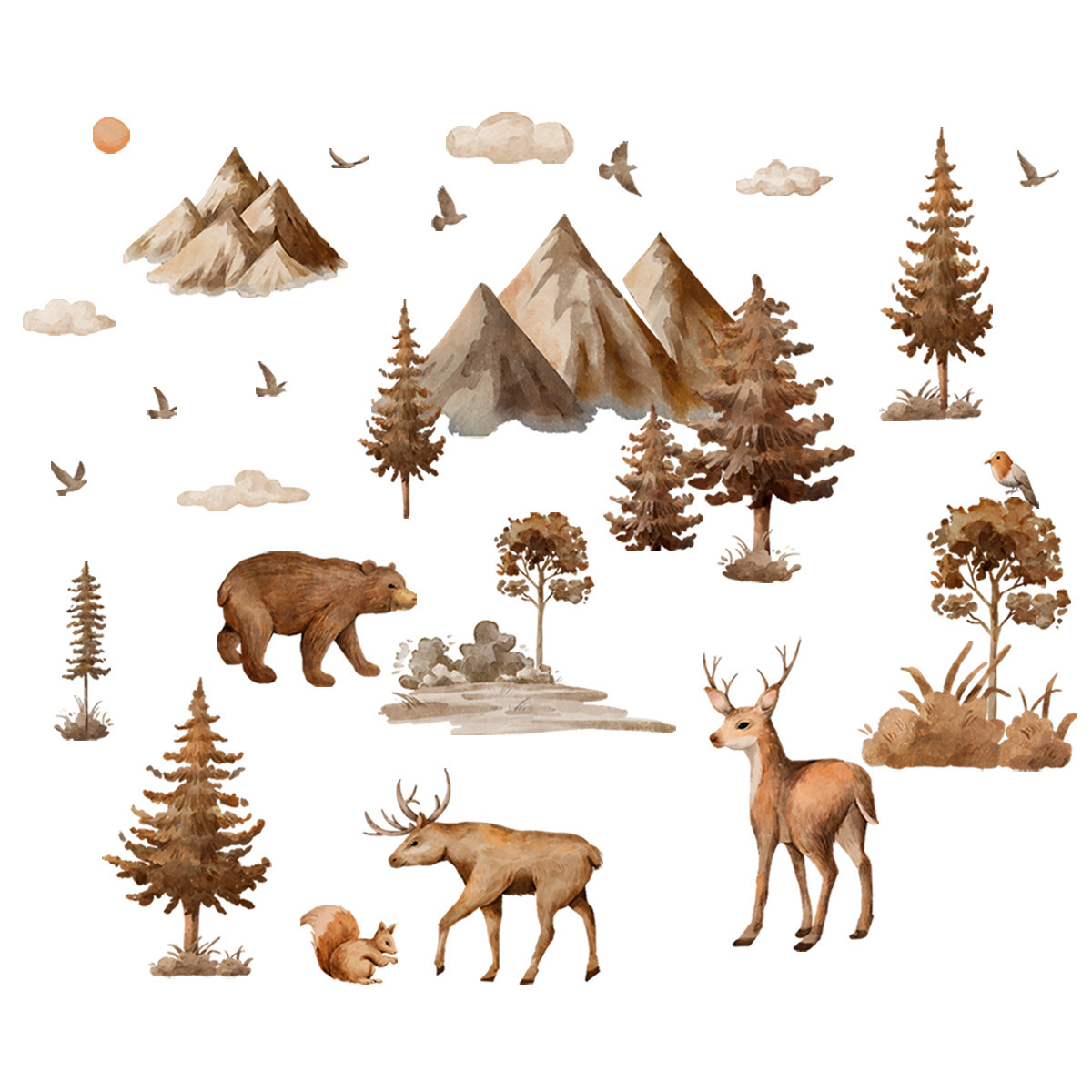 Wholesale Custom Wall Stickers PVC Realistic Mountain Forest Bear Sika Deer Wolf Home Decoration Wall Stickers for Bedroom