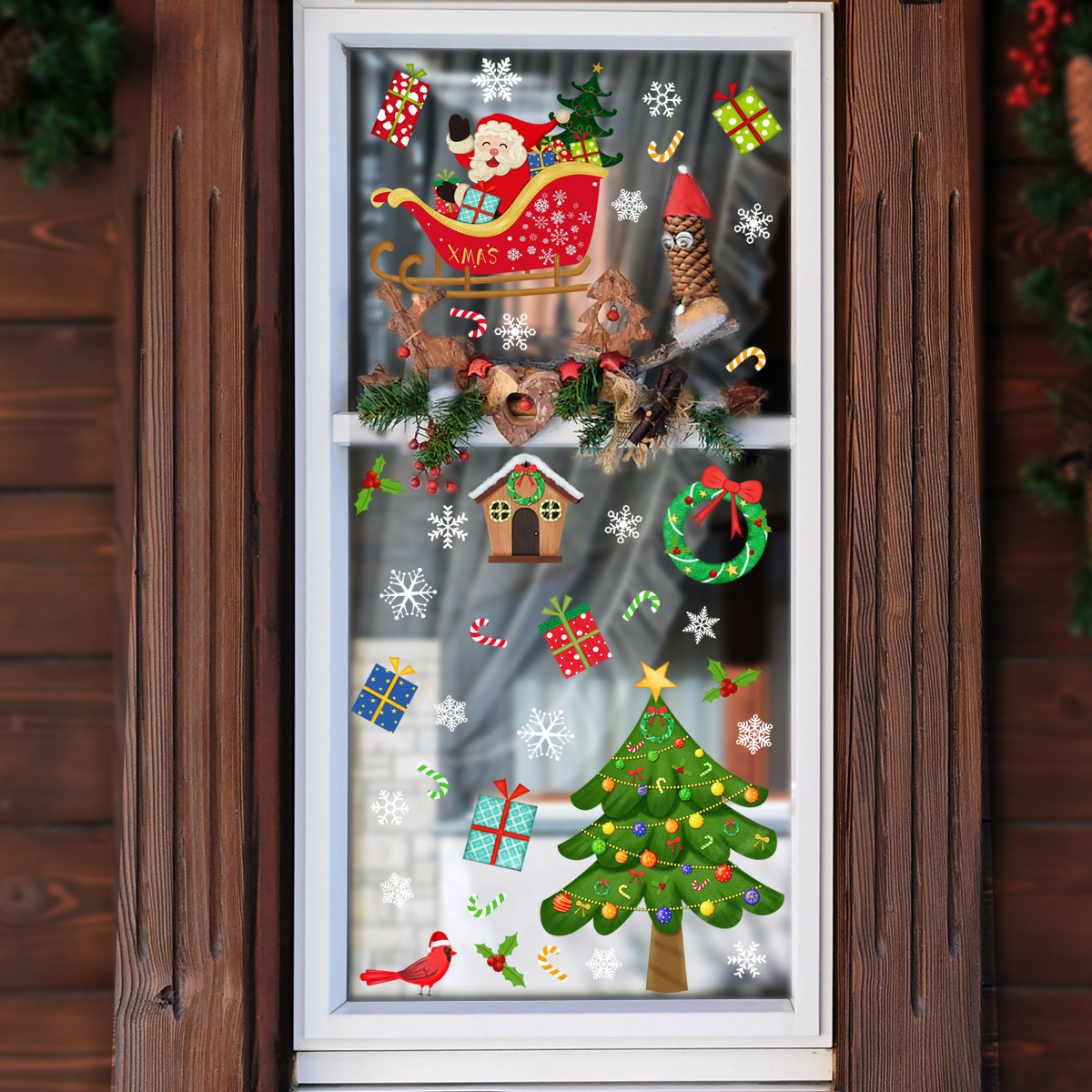 Wholesale Custom Removable PVC Christmas Tree Santa Claus Christmas Decorative Wall Window Stickers