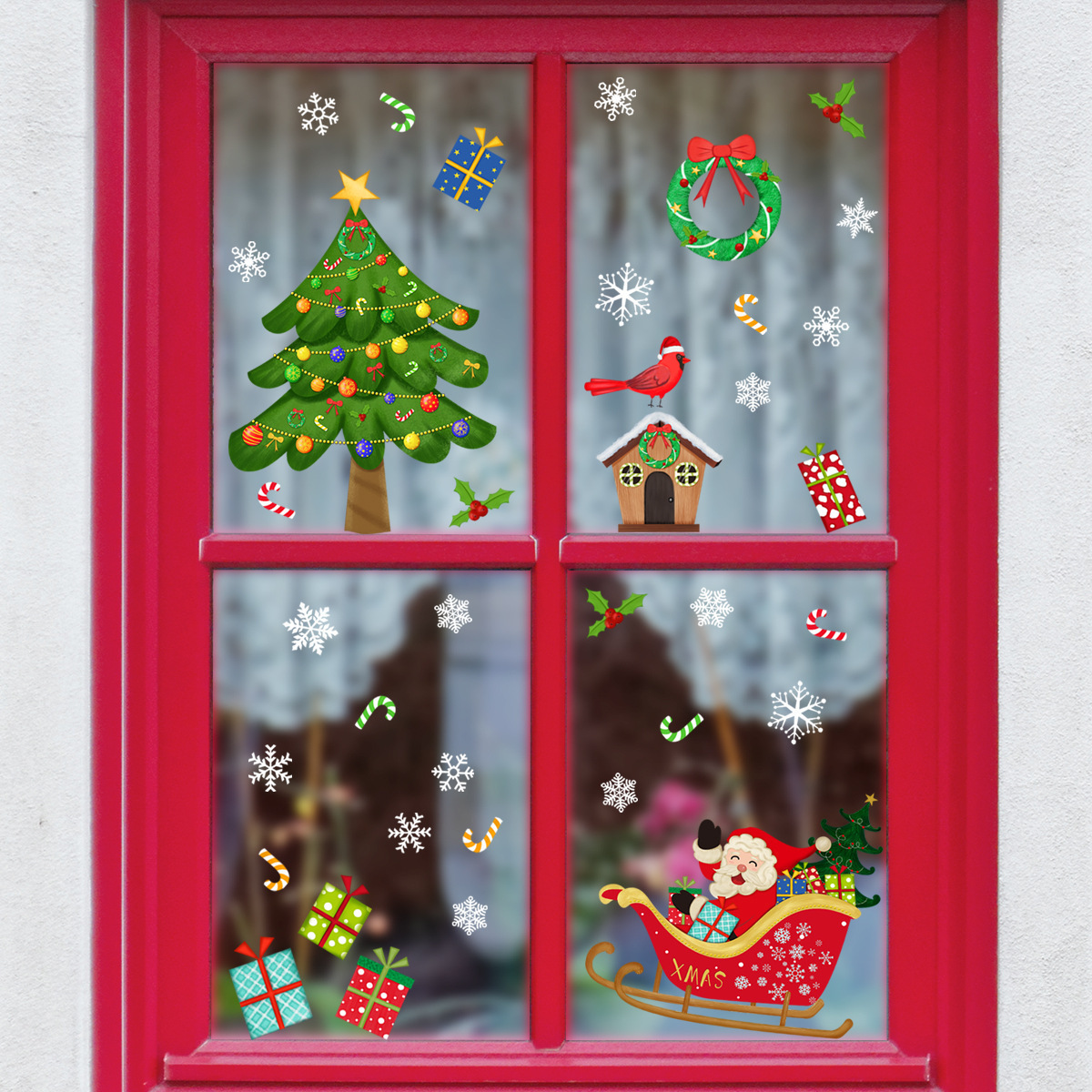 Wholesale Custom Removable PVC Christmas Tree Santa Claus Christmas Decorative Wall Window Stickers