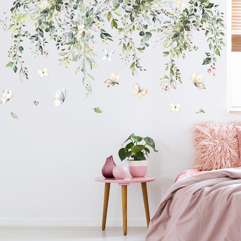 Wholesale Custom Removable PVC Green Plants Leaves Home Decorative Wall Stickers for Wall Bedroom