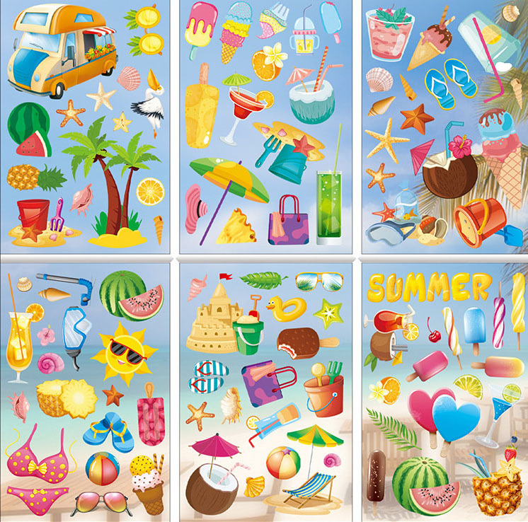 Wholesale Custom PVC Window Stickers Ocean Summer Pool Party Hawaiian Decorative Wall Window Stickers