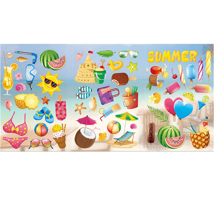 Wholesale Custom PVC Window Stickers Ocean Summer Pool Party Hawaiian Decorative Wall Window Stickers