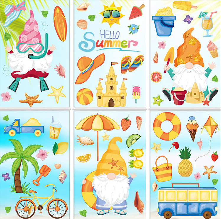 Wholesale Custom PVC Window Stickers Ocean Summer Pool Party Hawaiian Decorative Wall Window Stickers