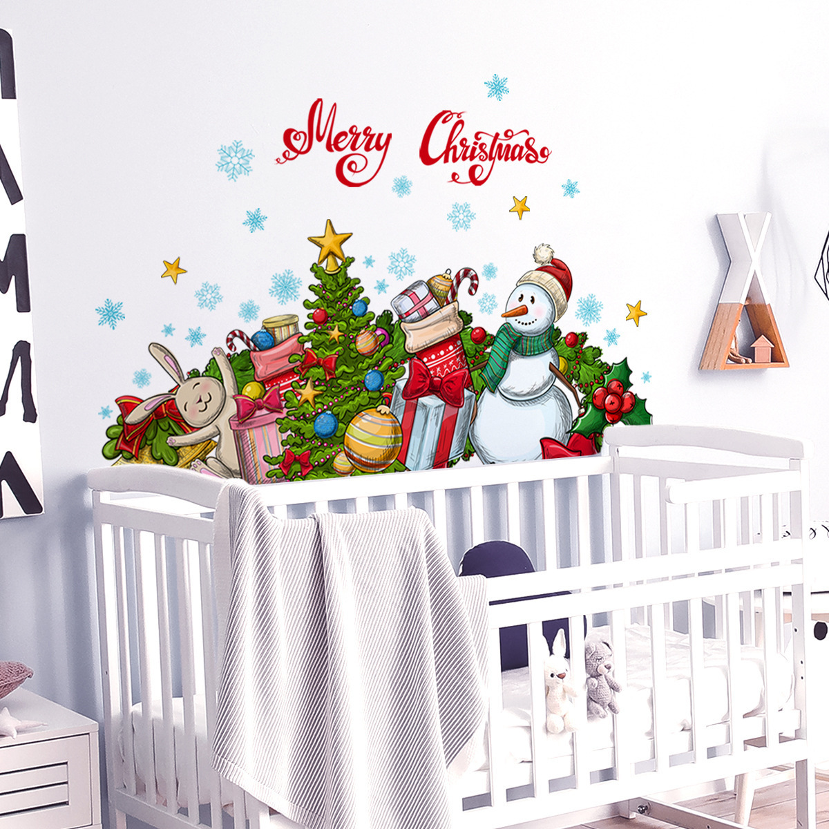 Wholesale Custom Christmas Snowman Gift Tree Removable Kids Decorative Christmas Window Wall Sticker For Bedroom