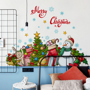 Wholesale Custom Christmas Snowman Gift Tree Removable Kids Decorative Christmas Window Wall Sticker For Bedroom