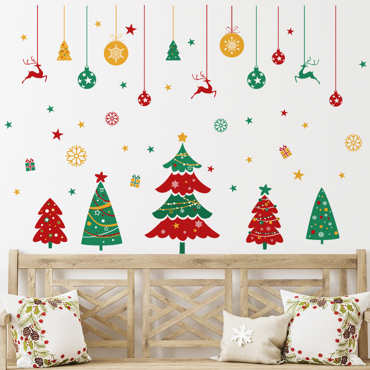 Wholesale Custom PVC Christmas Tree Bells Snow Elk Christmas Window Wall Decor Stickers For Kids