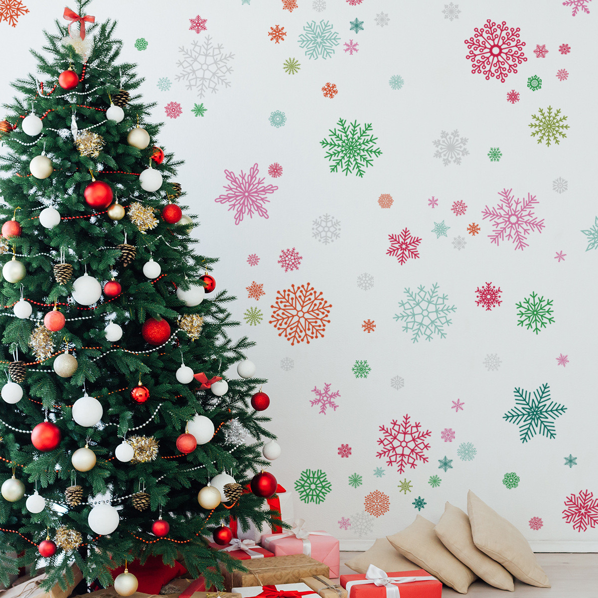 Wholesale Custom Removable PVC Snowflake Christmas Decorative Wall Window Stickers for Bedroom