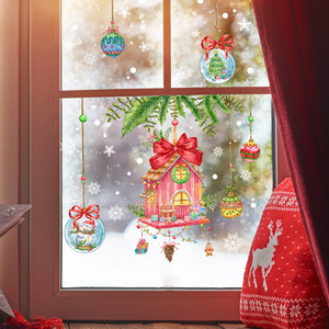 Wholesale Custom Christmas Snowman House Christmas Window Wall Decorative Stickers For Kids Bedroom