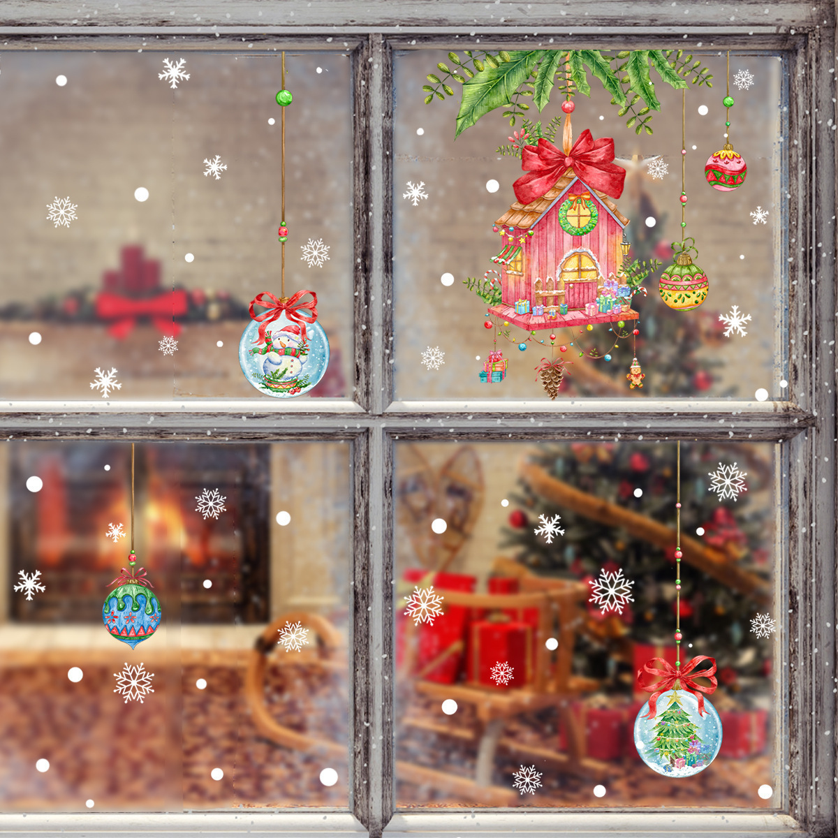 Wholesale Custom Christmas Snowman House Christmas Window Wall Decorative Stickers For Kids Bedroom