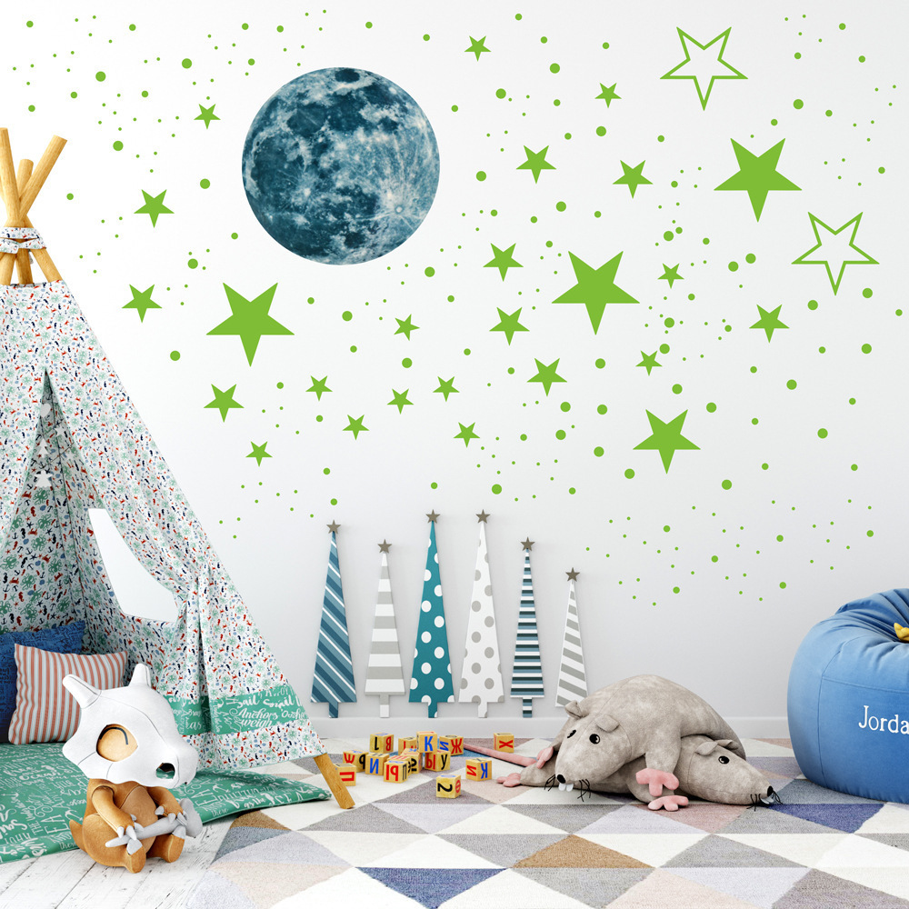 Wholesale Custom PVC Removable Stars Moon Luminous Glow in the Dark Kids Decorative Wall Sticker for Bedroom