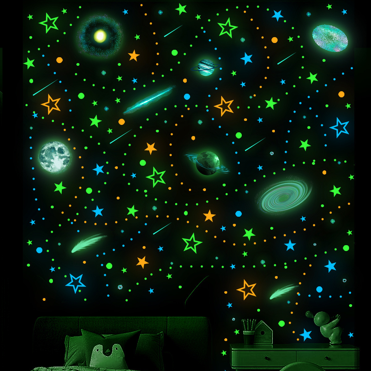 Wholesale Custom Wall Sticker Stars Planets Fluorescent Luminous Glow in the Dark Wall Decorative Stickers for Kids