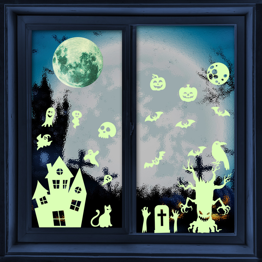 Wholesale Custom Wall Stickers Moon Ghost PVC Glow in the Dark Halloween Decorative Window Wall Stickers for Kids