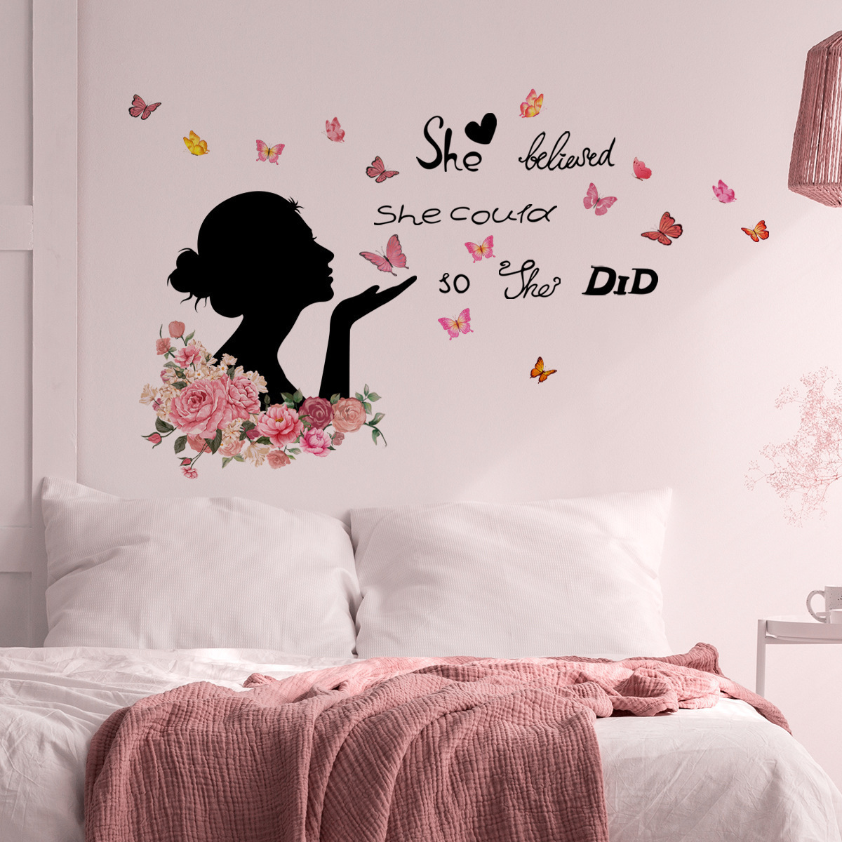 Wholesale Custom Wall Stickers PVC Girl Butterflies Flower Wedding Valentine's Day Wall Decoration Stickers for Bedroom