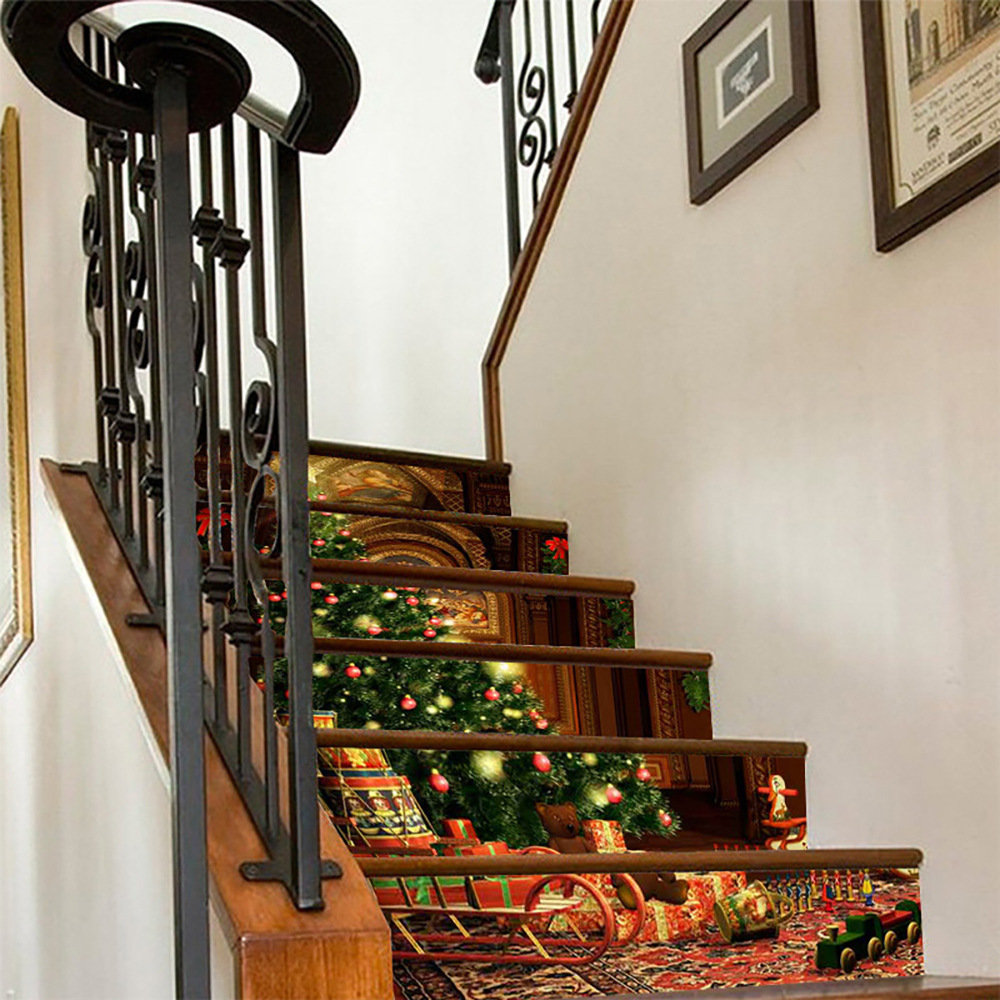 Wholesale Custom New Creative Waterproof PVC Removable Decorative 3D Christmas Tree Stair Sticker