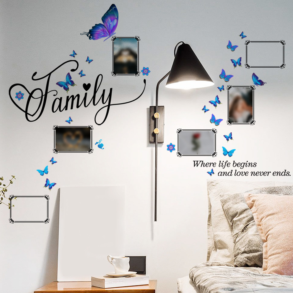 Wholesale Custom PVC Memorable Removable Family Decorative Butterflies Photo Frame Wall Sticker For Bedroom