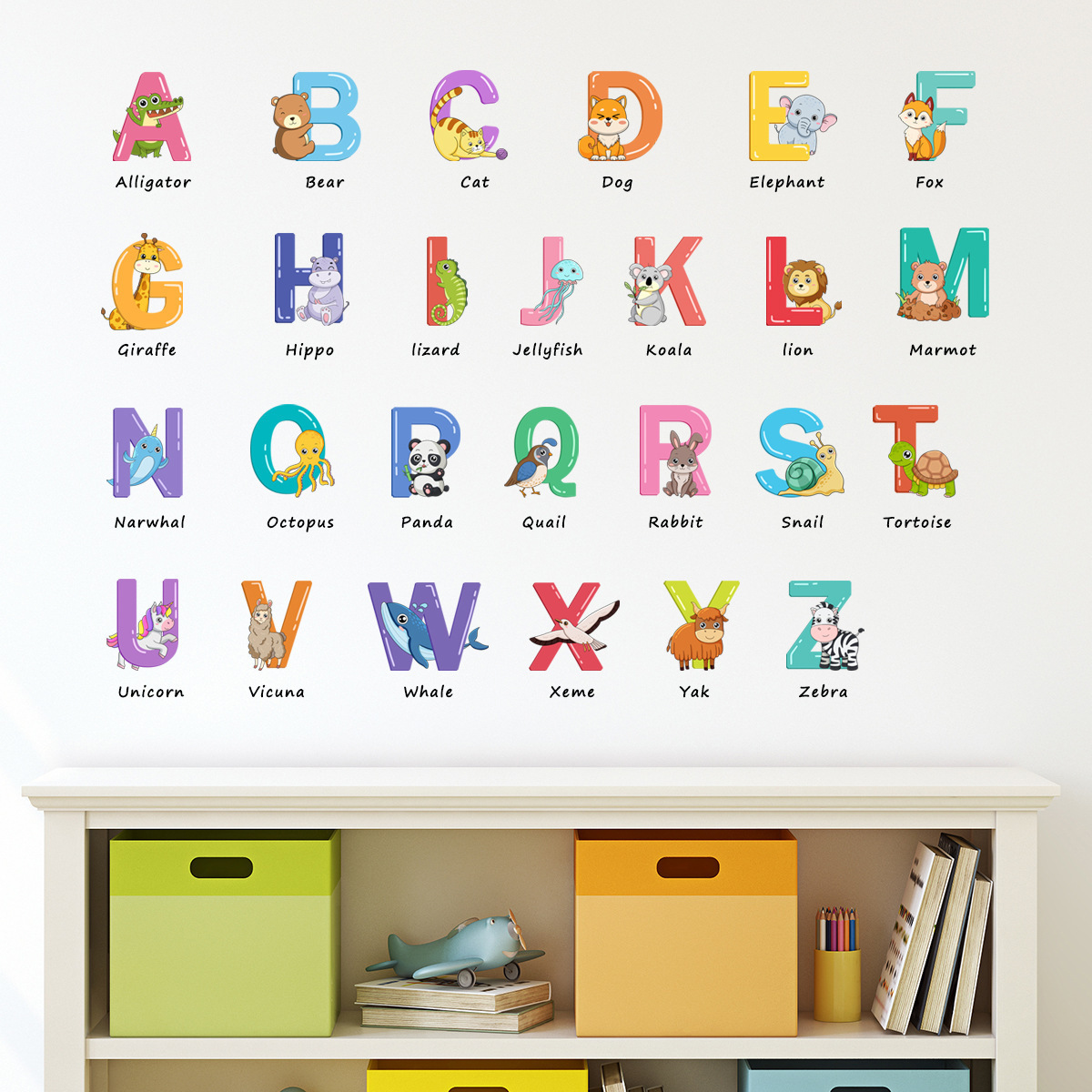 Hot Children PVC Educational Cute Cartoon Animal Alphabet Letter Nursery Decorative Wall Sticker For Kids Bedroom