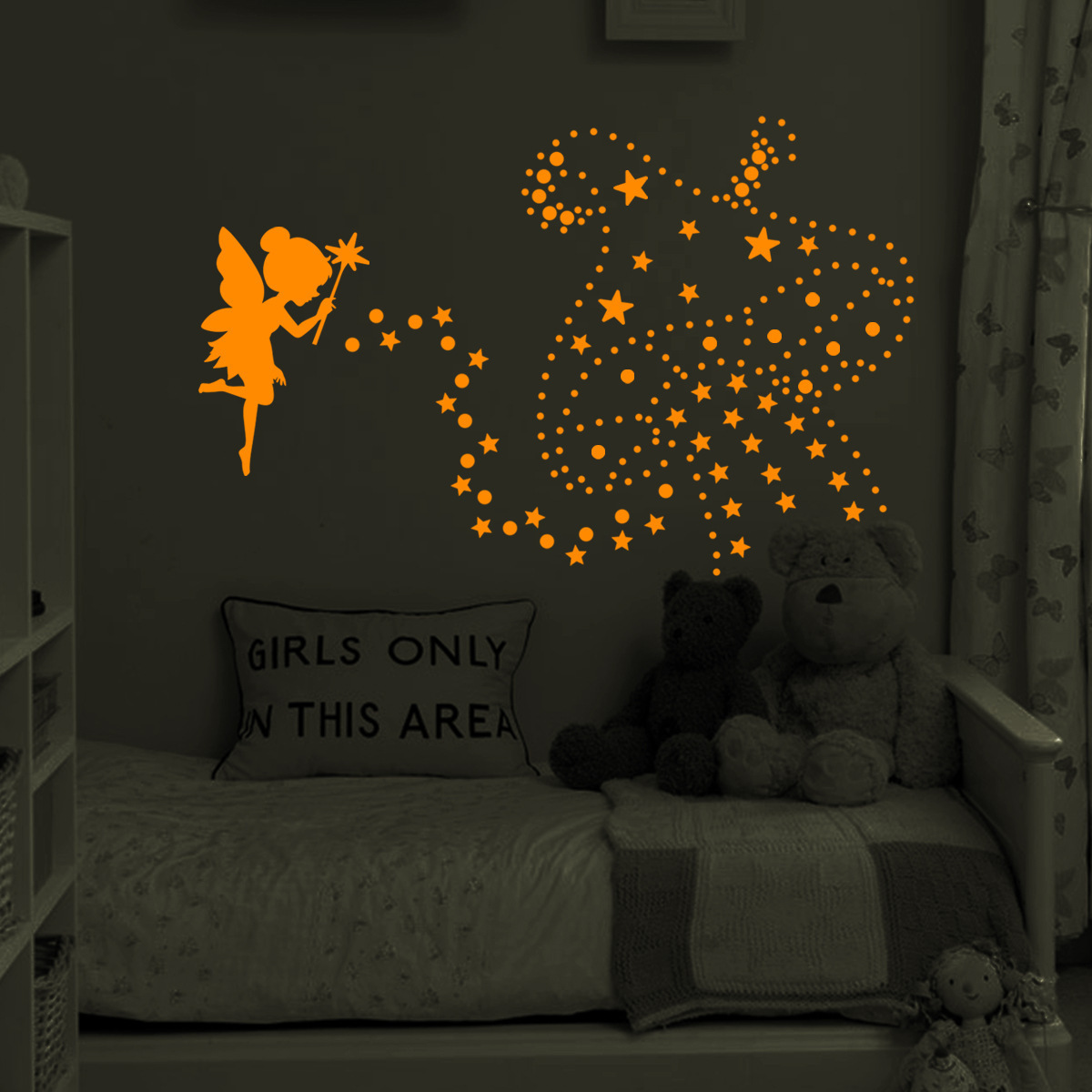 Hot Orange Blue Green Fairy Star Girls Kids Baby Room Glow in the Dark Wall Decorative Stickers for Bedroom