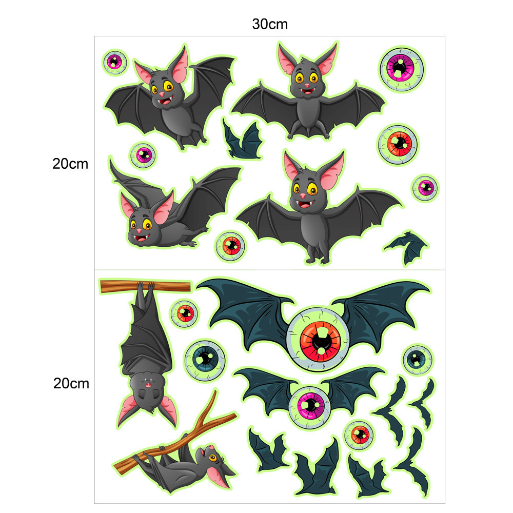 Wholesale Custom PVC Bat Eyes Fluorescent Glow in the Dark Decor Halloween Ambry Fridge Window Wall Stickers