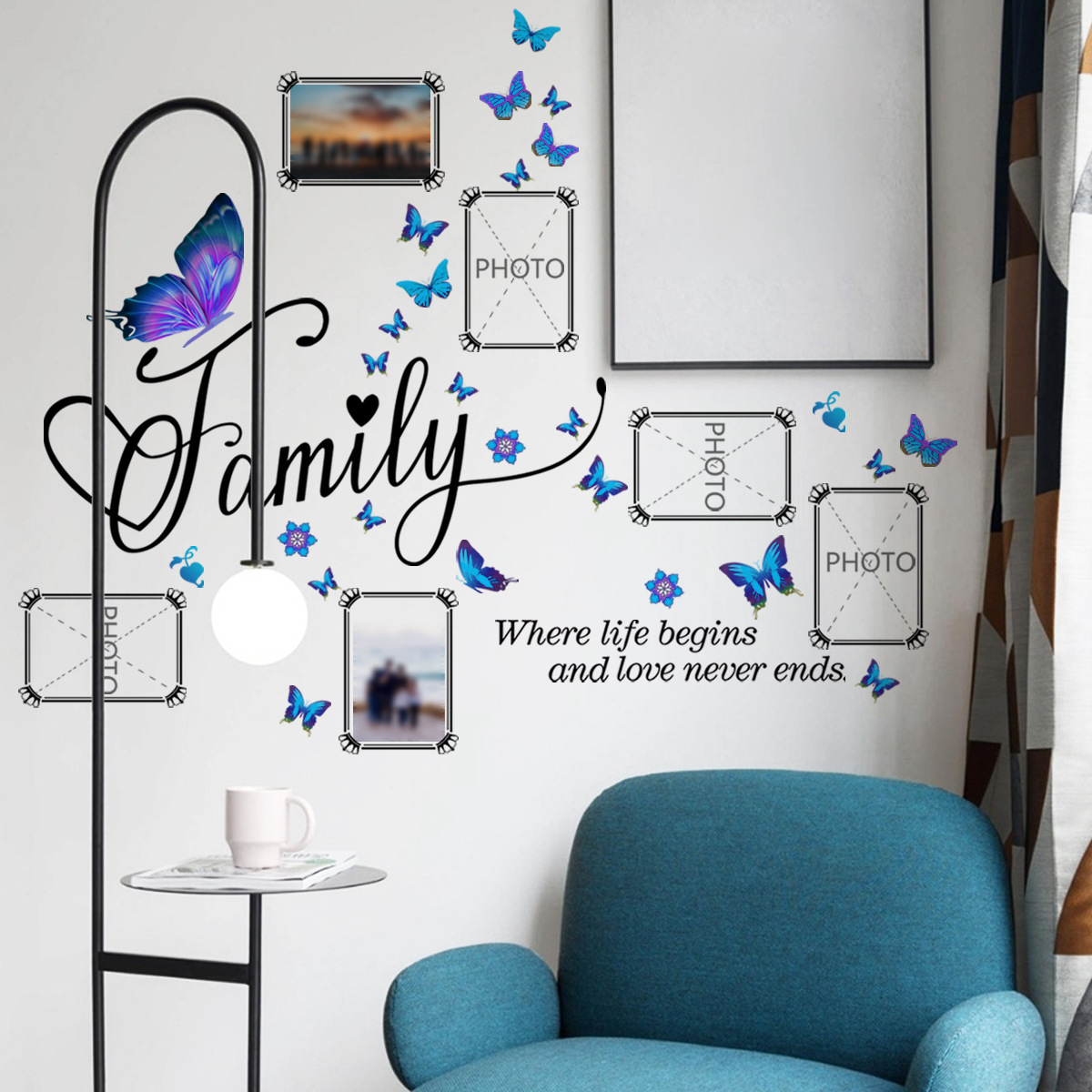 Wholesale Custom PVC Memorable Removable Family Decorative Butterflies Photo Frame Wall Sticker For Bedroom