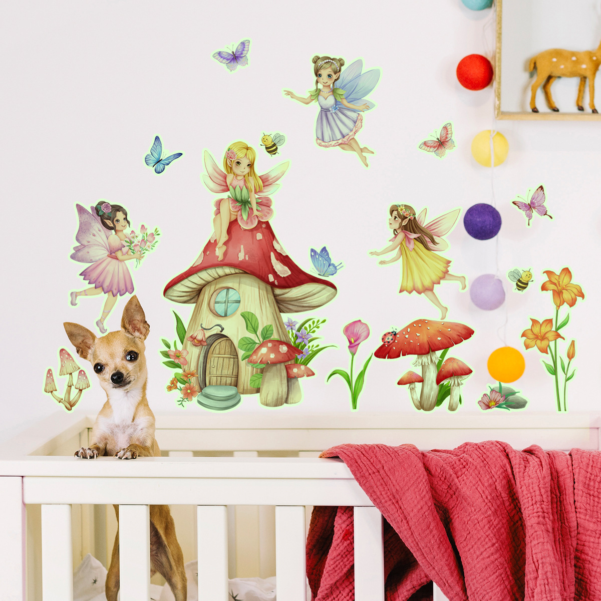 Wholesale Custom Wall Stickers Cartoon Mushroom Fairy Children's Luminous Glow in the Dark Decorative Wall Stickers for Kids