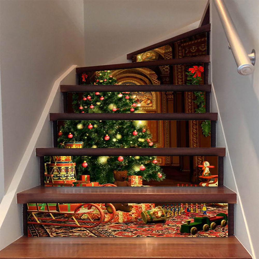 Wholesale Custom New Creative Waterproof PVC Removable Decorative 3D Christmas Tree Stair Sticker