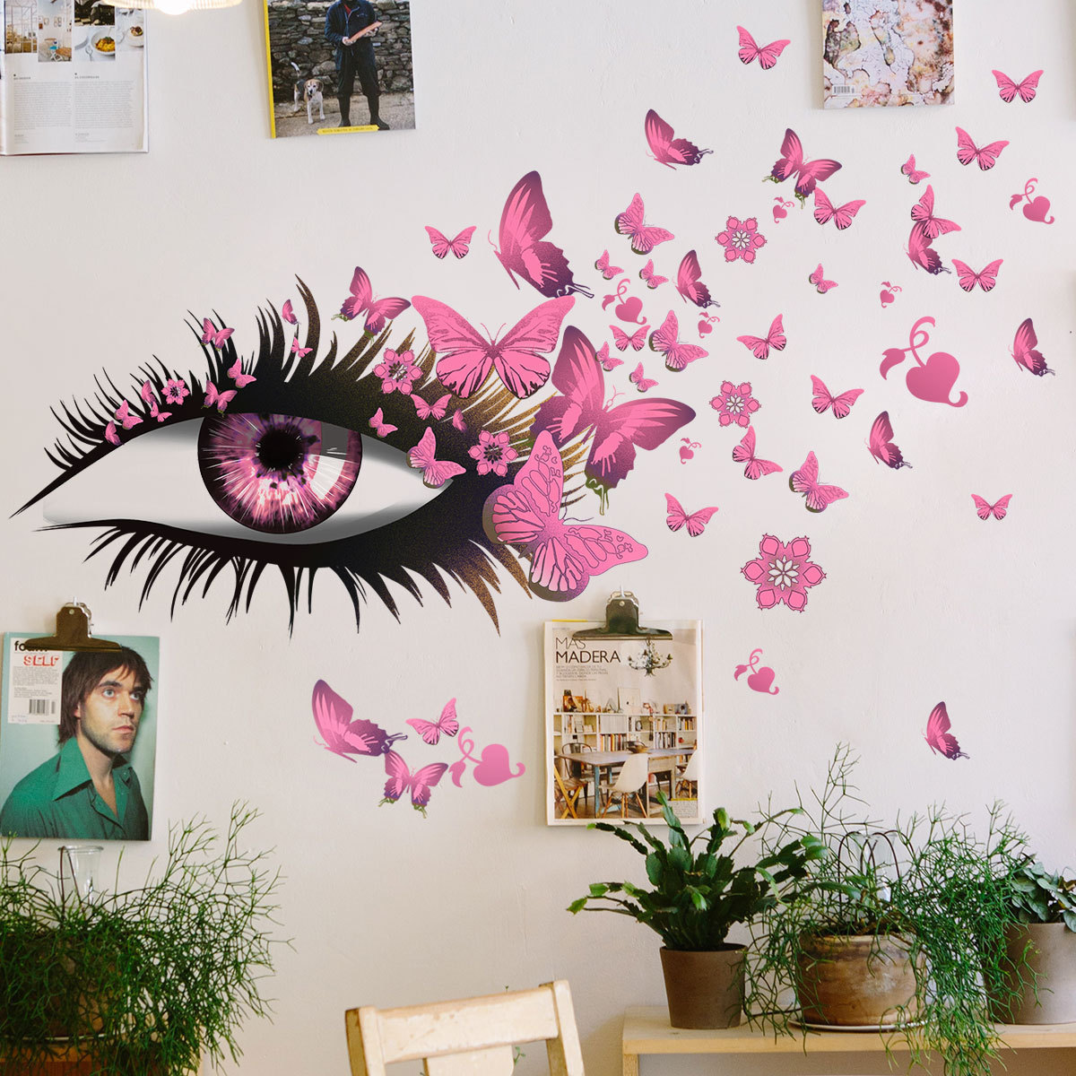 Wholesale Custom Wall Sticker PVC Fashion Removable Girls Room Eyelash Eye Butterflies Decorative Wall Sticker For Girls Bedroom