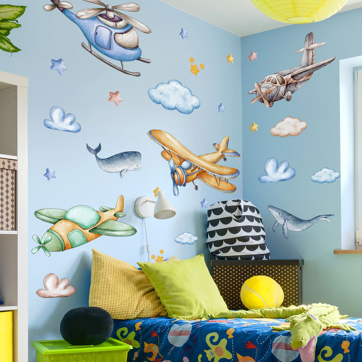 Wholesale Custom Wall Stickers PVC Cute Cartoon Airplane Whale Home Decoration Nursery Kids Wall Stickers for Bedroom