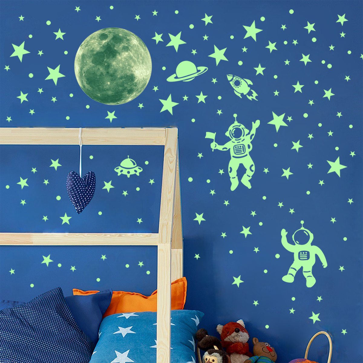 Wholesale Custom Astronaut Exploration Planet Stars Moon Glow in the Dark Decorative Kids Wall Stickers