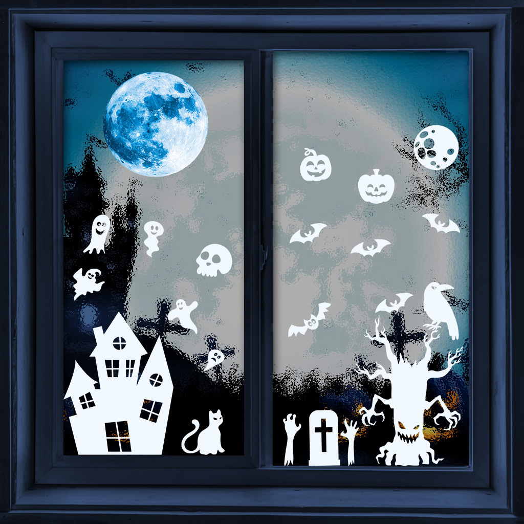 Wholesale Custom Wall Stickers Moon Ghost PVC Glow in the Dark Halloween Decorative Window Wall Stickers for Kids