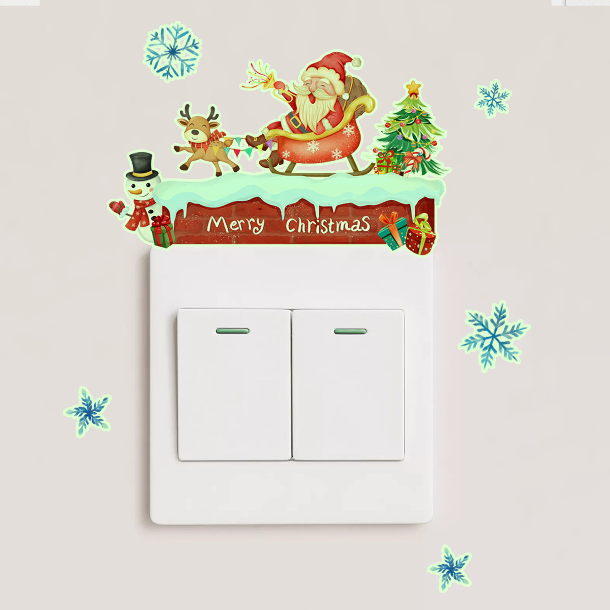 Wholesale Custom PVC Christmas Luminous Glow in the Dark Kids Room Decorative Light Switch Wall Stickers for Bedroom