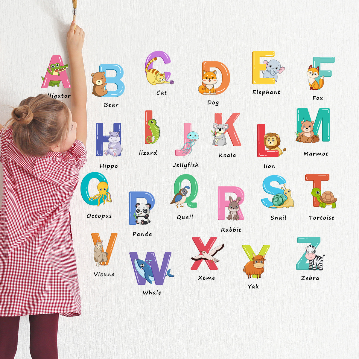 Hot Children PVC Educational Cute Cartoon Animal Alphabet Letter Nursery Decorative Wall Sticker For Kids Bedroom