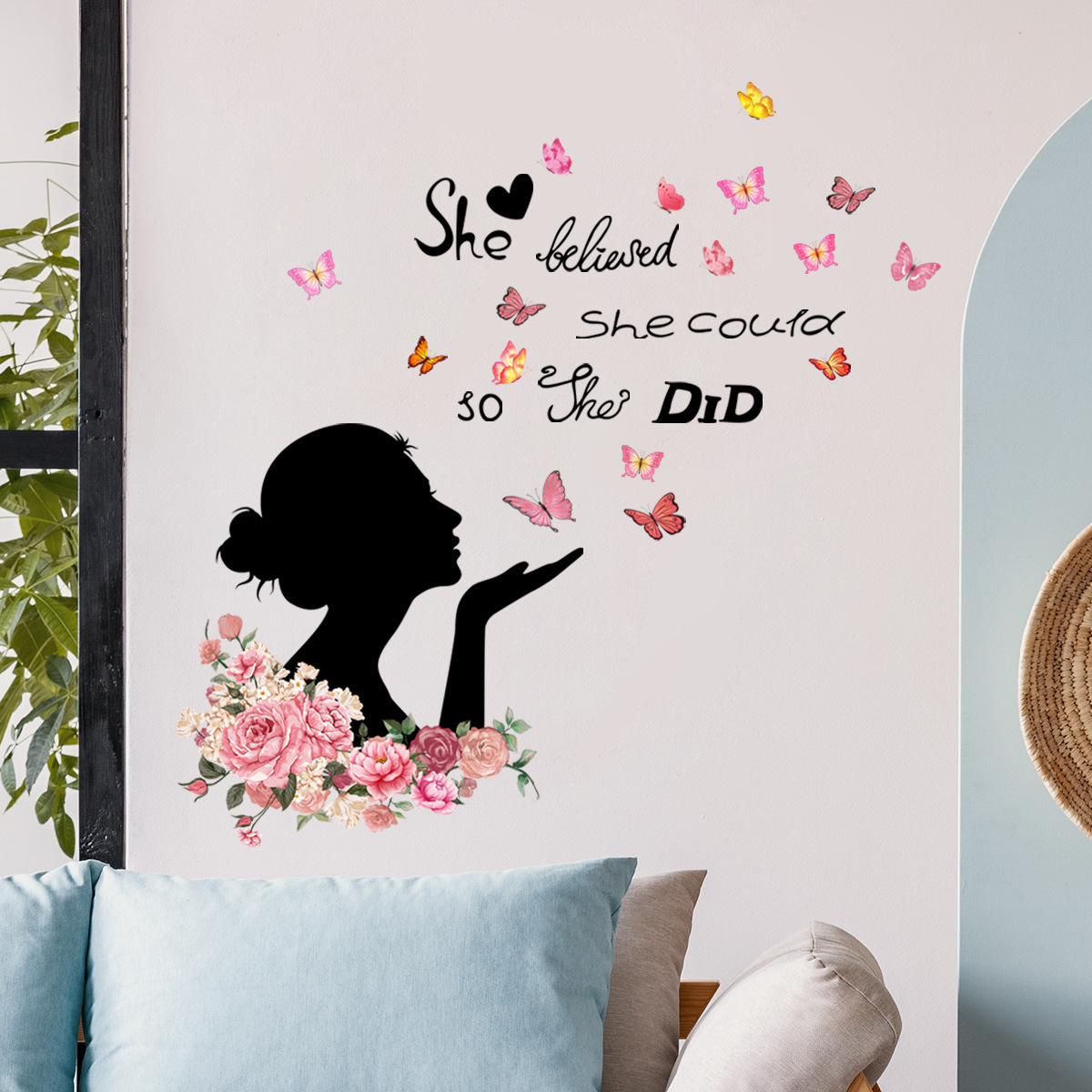 Wholesale Custom Wall Stickers PVC Girl Butterflies Flower Wedding Valentine's Day Wall Decoration Stickers for Bedroom