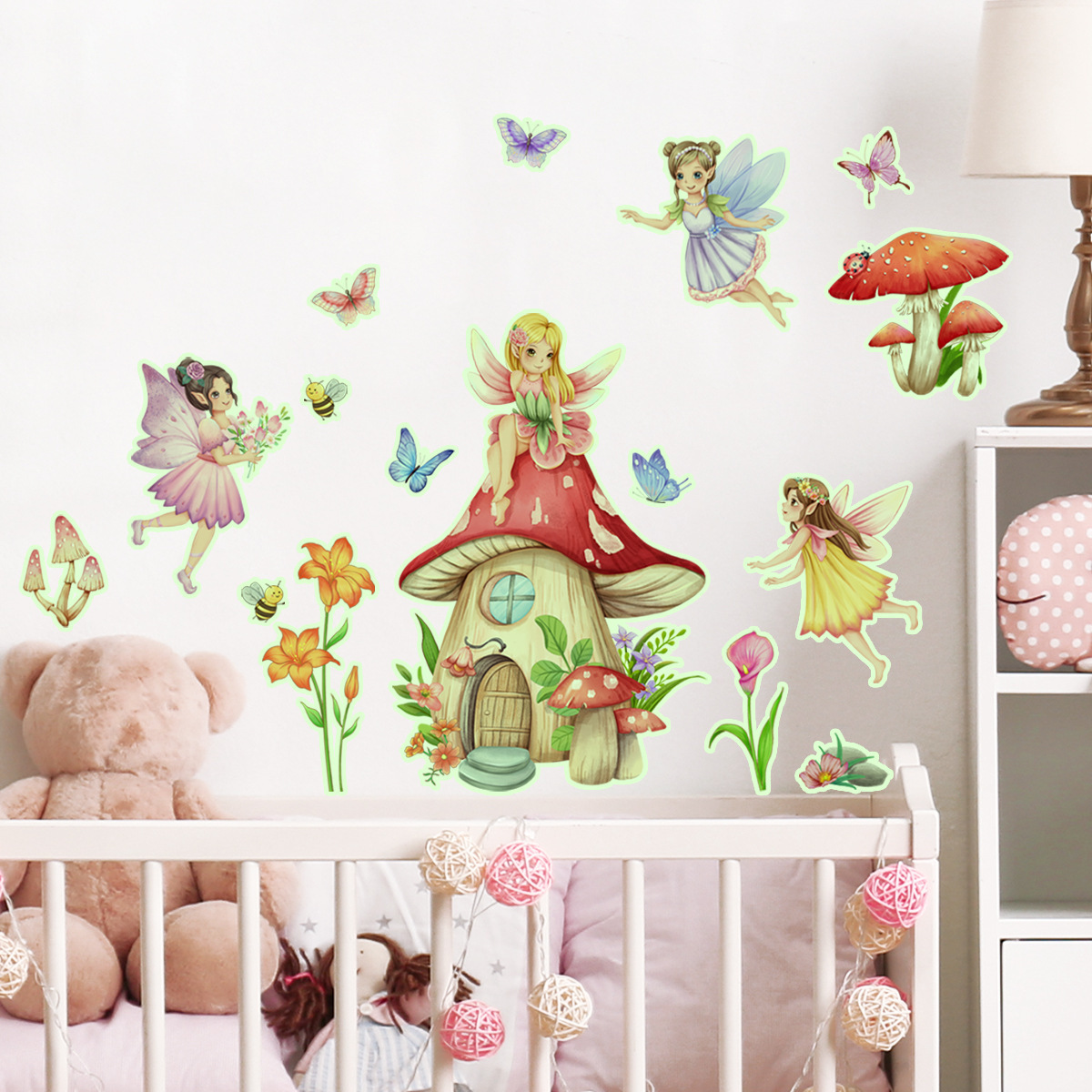 Wholesale Custom Wall Stickers Cartoon Mushroom Fairy Children's Luminous Glow in the Dark Decorative Wall Stickers for Kids