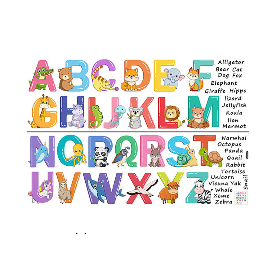 Hot Children PVC Educational Cute Cartoon Animal Alphabet Letter Nursery Decorative Wall Sticker For Kids Bedroom