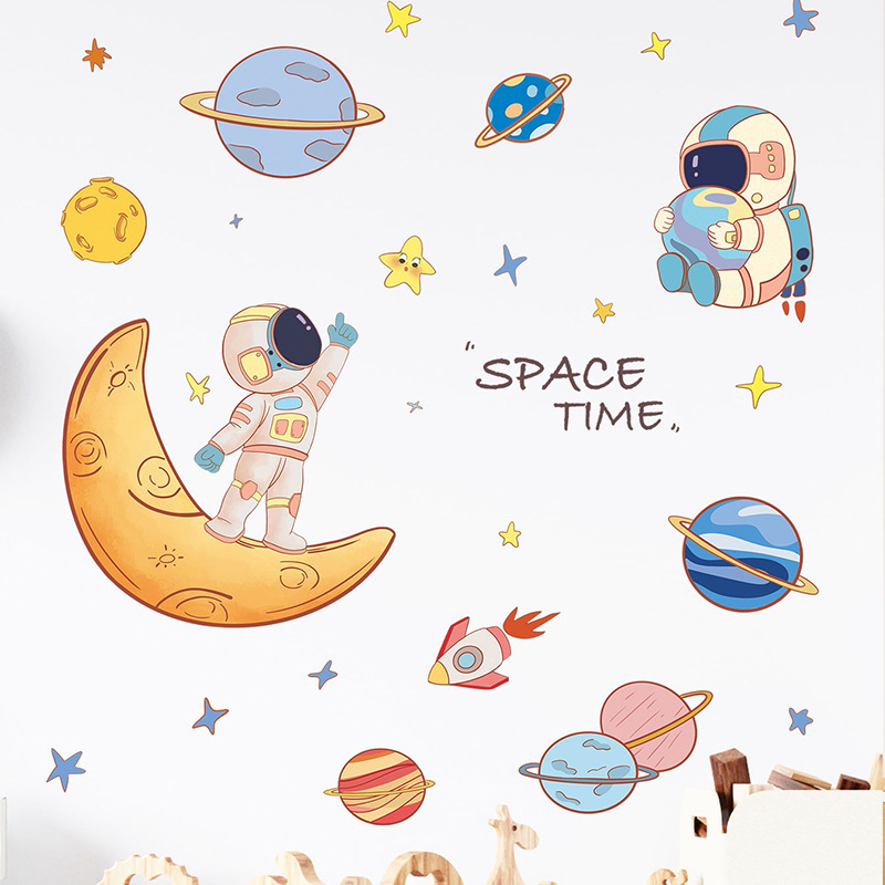 Wholesale Custom Wall Stickers PVC Cute Cartoon Astronaut Planet Home Decoration Self Adhesive Wall Stickers for Kids Room