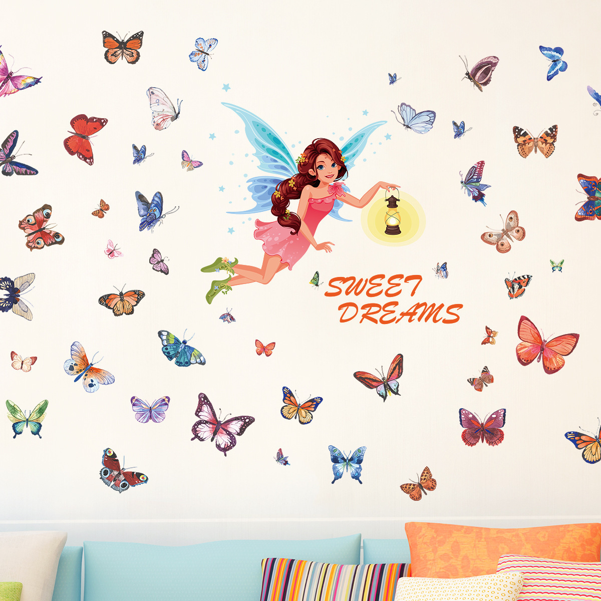 Wholesale Custom Cartoon Luminous Glow in the Dark Butterfly Fairy Wall Decorative Sticker for Kids Bedroom