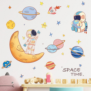 Wholesale Custom Wall Stickers PVC Cute Cartoon Astronaut Planet Home Decoration Self Adhesive Wall Stickers for Kids Room