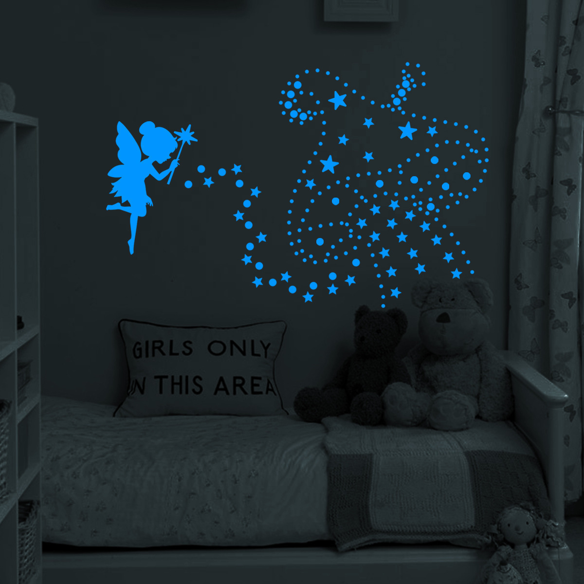 Hot Orange Blue Green Fairy Star Girls Kids Baby Room Glow in the Dark Wall Decorative Stickers for Bedroom