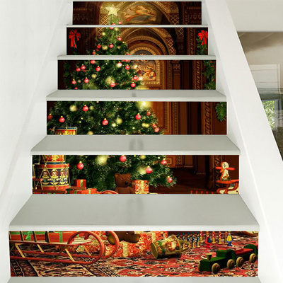 Wholesale Custom New Creative Waterproof PVC Removable Decorative 3D Christmas Tree Stair Sticker